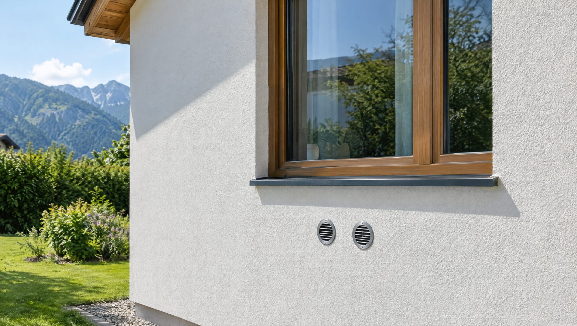 Fassade mit zwei kleinen Lüftungsöffnungen statt Außengerät